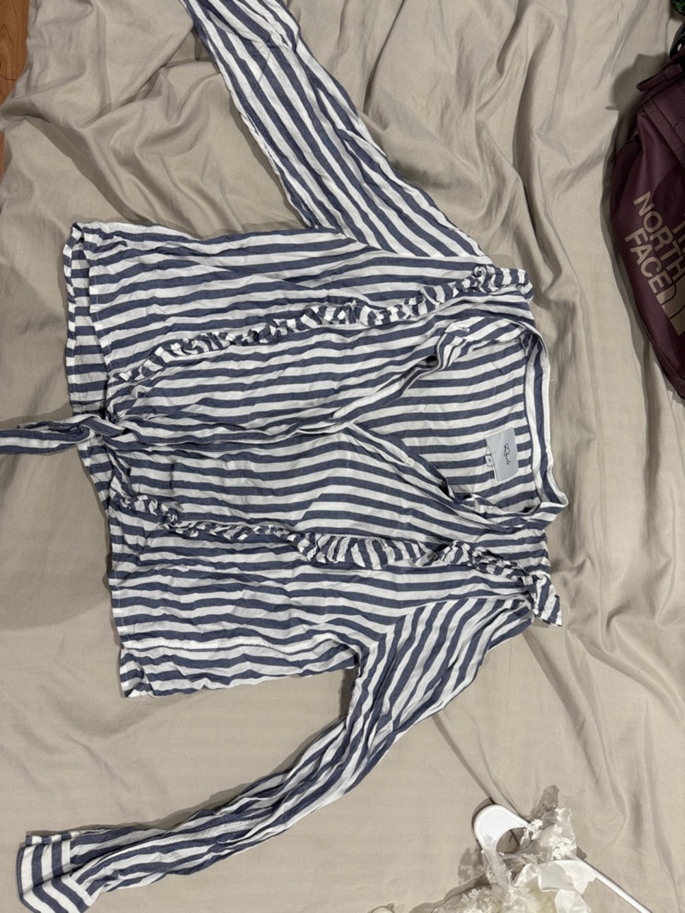 Rails Blue and White Striped Ruffle Tie-Front Top
